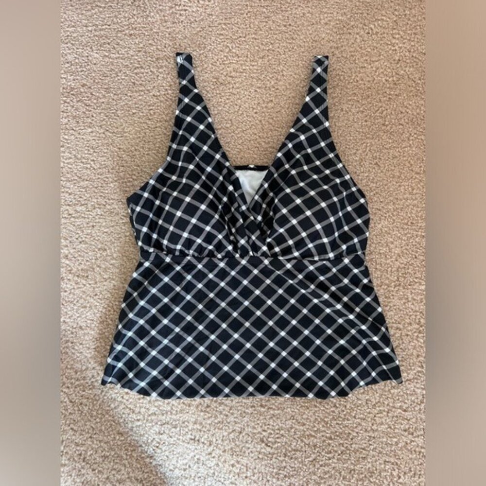 Kona Sol Tankini Top Size 14 Black White Plaid Twist Front Swim